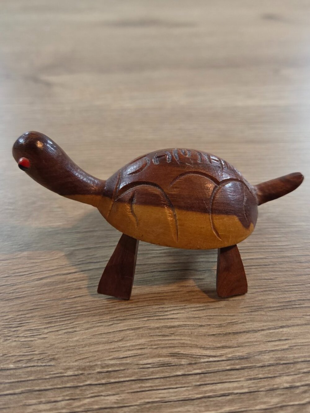Vintage Jamaican Hand Carved Wood Turtle Figurine Two-Tone Souvenir Animal